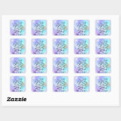 Happy Easter Blue Paars Calligraphy Illustration Vierkante Sticker (Vel)
