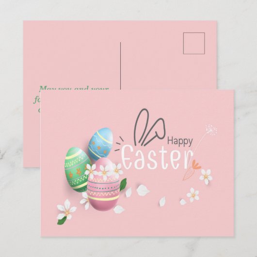 Happy Easter Blue Pink Green Egg Groet Briefkaart (Voorkant / Achterkant)
