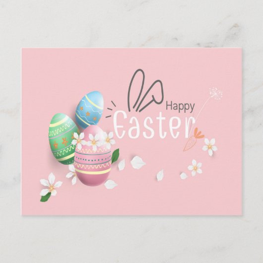 Happy Easter Blue Pink Green Egg Groet Briefkaart (Voorkant)