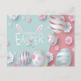 Happy Easter Blue Roze Paarse Decorated Eggs Briefkaart