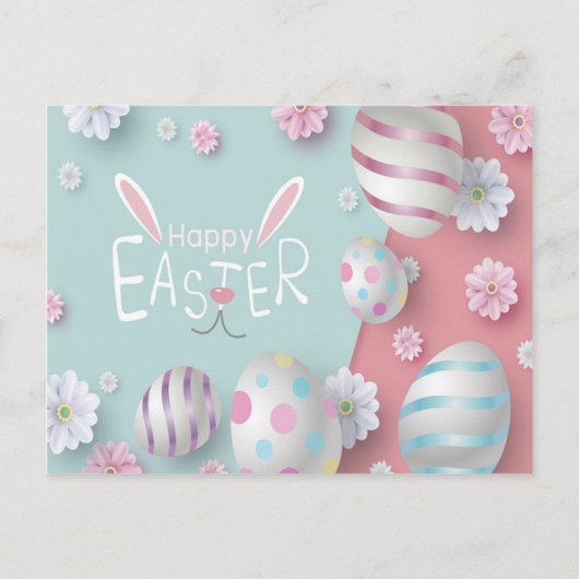 Happy Easter Blue Roze Paarse Decorated Eggs Briefkaart (Voorkant)