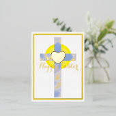 Happy Easter Blue Sky Cross Resurrection Day Folie Feestdagen Briefkaart (Staand Voorkant)