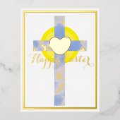 Happy Easter Blue Sky Cross Resurrection Day Folie Feestdagen Briefkaart (Voorkant)