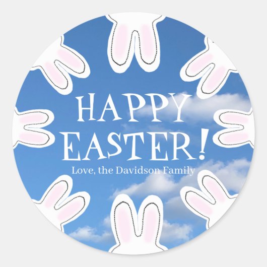 Happy Easter Blue sky leuke piepende bunnies grapp Ronde Sticker (Voorkant)