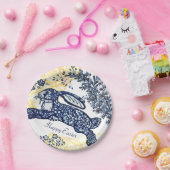 Happy Easter Blue White Yellow Rabbit Chinoiserie Papieren Bordje (Feest)