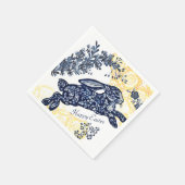 Happy Easter Blue White Yellow Rabbit Chinoiserie Servet (Hoek)