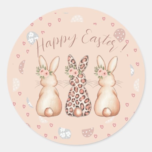 Happy Easter Blush Bunny Ronde Sticker (Voorkant)
