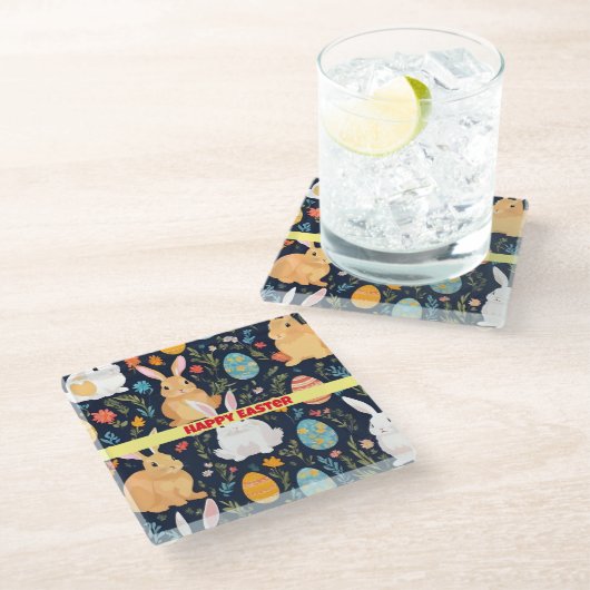 Happy Easter Boho Bunny Collectie Glazen Onderzetter (Schuin)