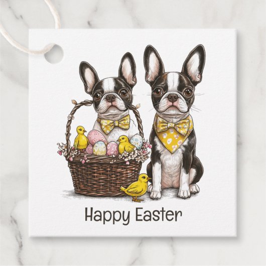 Happy Easter Boston Terrier Dogs Bedankjes Labels (Voorkant)