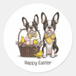 Happy Easter Boston Terrier Dogs Ronde Sticker
