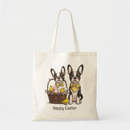 Happy Easter Boston Terrier Dogs Tote Bag (Voorkant)