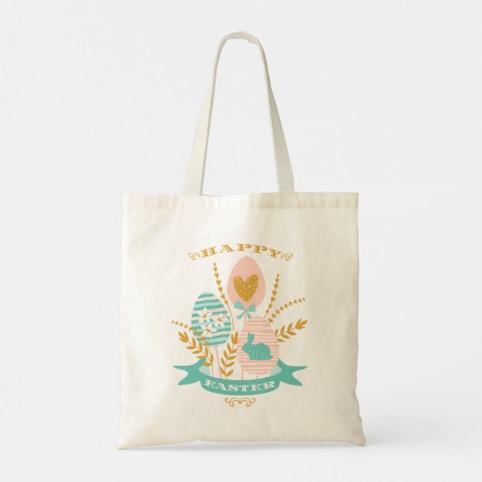 Happy Easter Bouquet Paasbunny en eitjes Tote Bag (Achterkant)