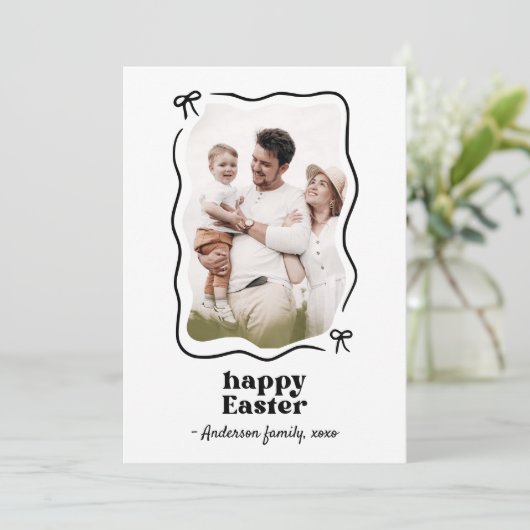 Happy Easter Bow Lijst Foto Feestdagenkaart (Staand voorkant)
