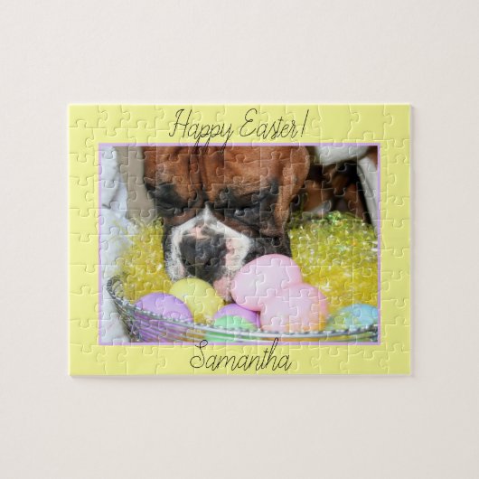 Happy Easter boxer dog gepersonaliseerde puzzel (Horizontaal)