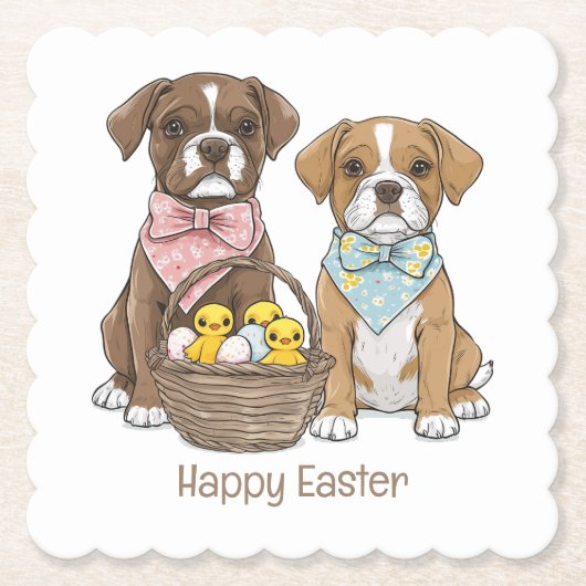 Happy Easter Boxer Dogs Kartonnen Onderzetters (Voorkant)