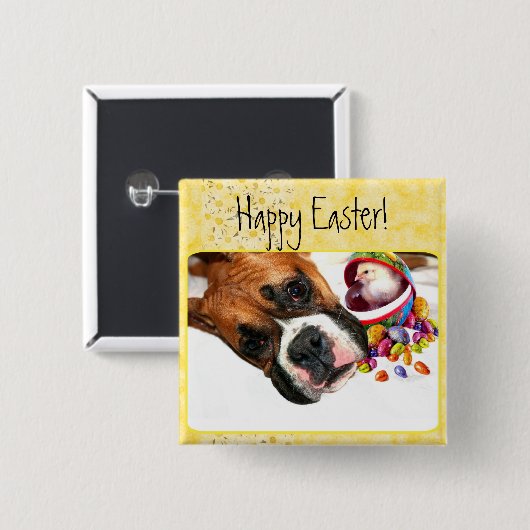 Happy Easter Boxer puppy and Chick button (Voorkant /achterkant)