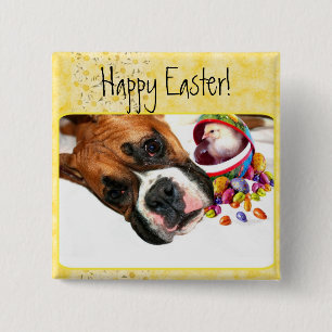 Happy Easter Boxer puppy and Chick button