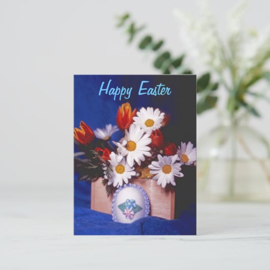 Happy Easter Briefkaart ~ Daisies & Tulpen (Staand voorkant)