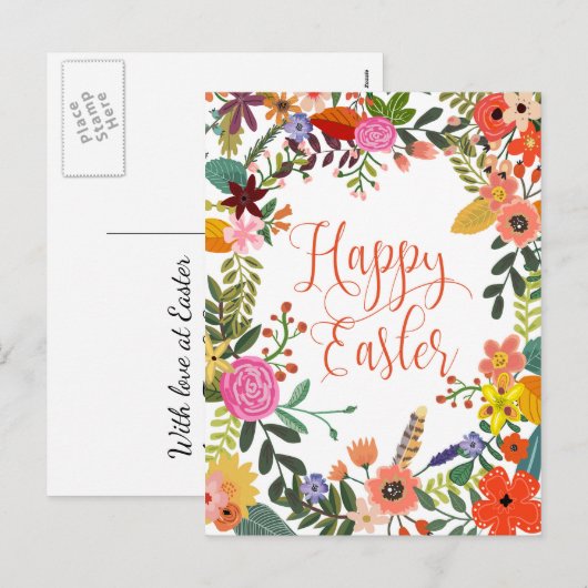 Happy Easter briefkaart felle bloemen (Voorkant / Achterkant)
