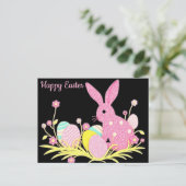 Happy Easter Briefkaart met Schattigee roze konijn (Staand voorkant)