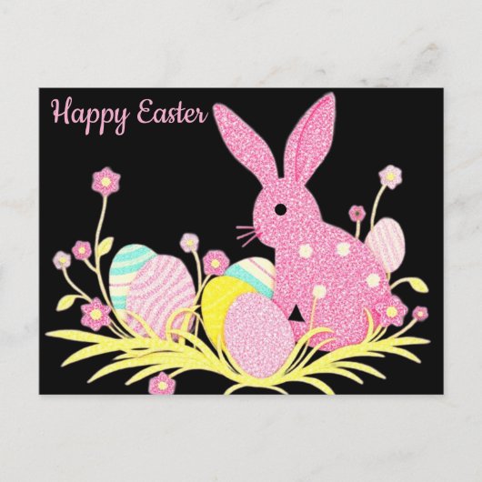 Happy Easter Briefkaart met Schattigee roze konijn (Voorkant)