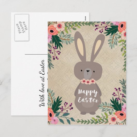 Happy Easter briefkaart paashaas gepersonaliseerd (Voorkant / Achterkant)