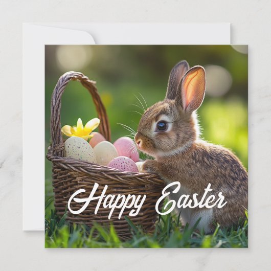 Happy Easter Briefkaart – Schattige konijn (Voorkant)
