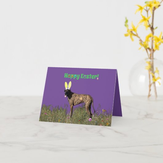 Happy Easter Brindle Great Dane Kaart (Gele Bloem)