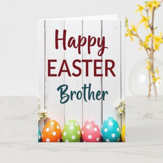 Happy Easter Brother Polka Dot Card Kaart (Gele Bloem)