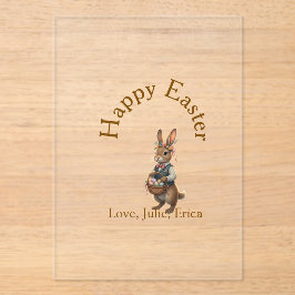 Happy Easter brown bunny with eggs love add name  Acryl Uitnodigingen