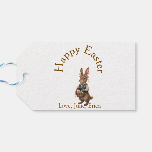 Happy Easter brown bunny with eggs love add name Cadeaulabel (Achterkant Horizontaal)