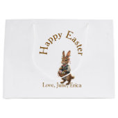 Happy Easter brown bunny with eggs love add name  Groot Cadeauzakje (Voorkant)