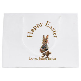 Happy Easter brown bunny with eggs love add name  Groot Cadeauzakje