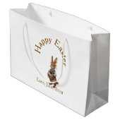 Happy Easter brown bunny with eggs love add name  Groot Cadeauzakje (Achterkant Gekanteld)