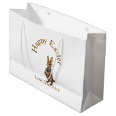 Happy Easter brown bunny with eggs love add name  Groot Cadeauzakje (Voorkant Gekanteld)