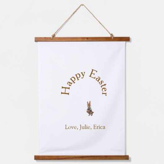 Happy Easter brown bunny with eggs love add name  Hangend Wandkleed (Voorkant)