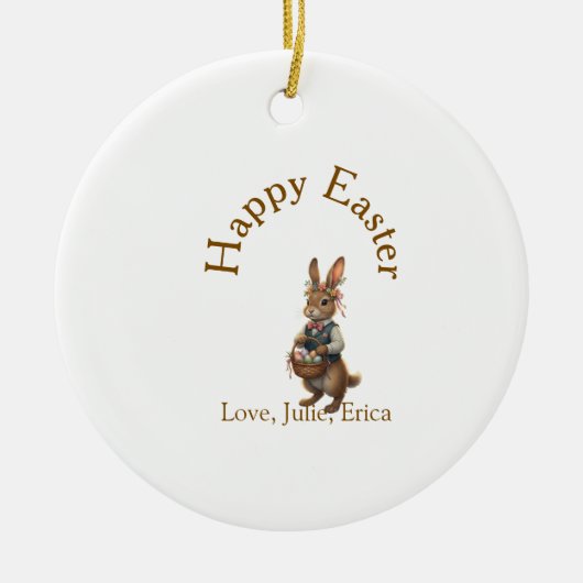 Happy Easter brown bunny with eggs love add name  Keramisch Ornament (Voorkant)