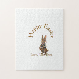 Happy Easter brown bunny with eggs love add name  Legpuzzel