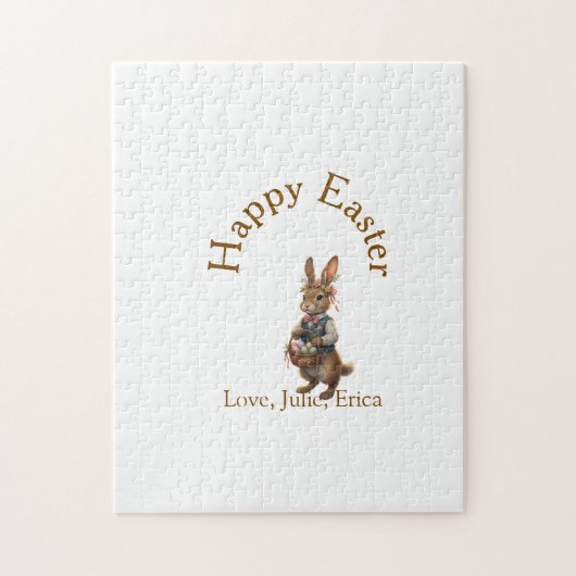 Happy Easter brown bunny with eggs love add name  Legpuzzel (Verticaal)