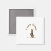 Happy Easter brown bunny with eggs love add name  Magneet (Voorkant / Achterkant)