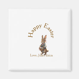 Happy Easter brown bunny with eggs love add name  Magneet