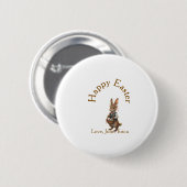 Happy Easter brown bunny with eggs love add name  Ronde Button 5,7 Cm (Voorkant /achterkant)