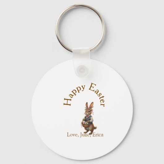 Happy Easter brown bunny with eggs love add name  Sleutelhanger (Voorkant)