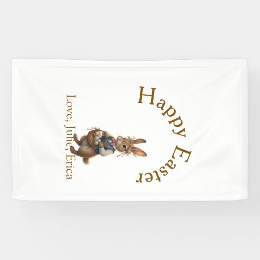 Happy Easter brown bunny with eggs love add name  Spandoek (Horizontaal)