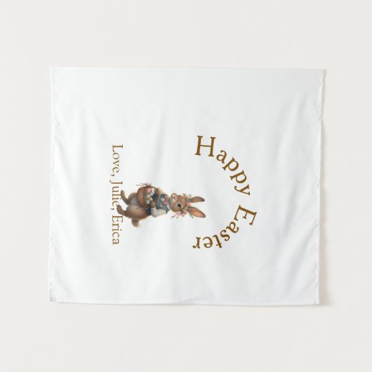 Happy Easter brown bunny with eggs love add name  Wandkleed (Voorkant (horizontaal))