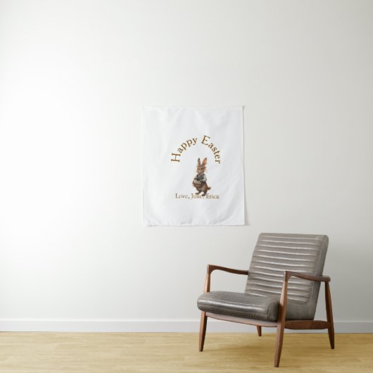 Happy Easter brown bunny with eggs love add name Wandkleed (In situ)