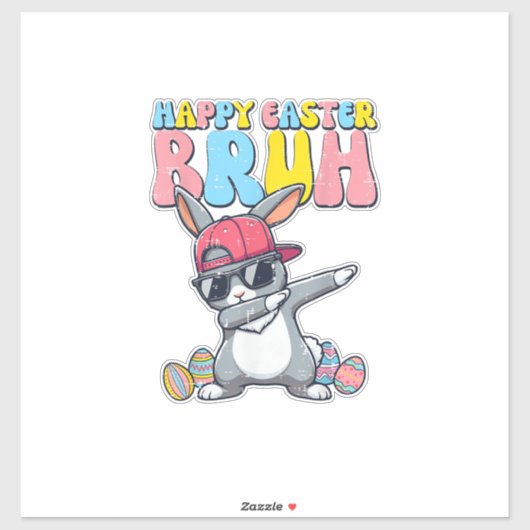Happy Easter Bruh Bunny Dab Rabbit Dance Boys Kids Sticker (Vel)