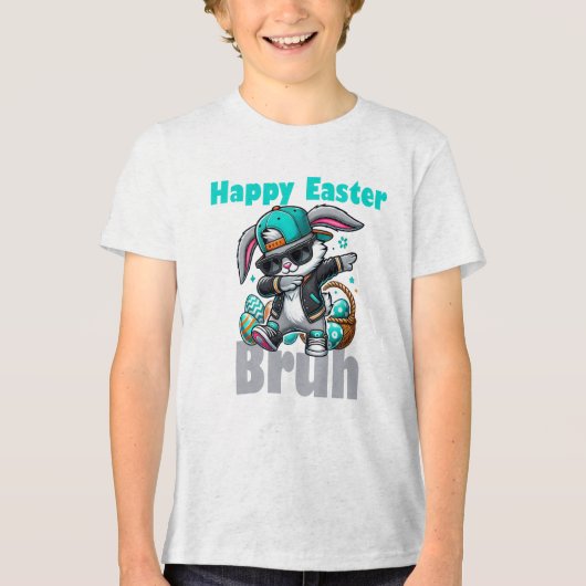 Happy Easter Bruh, Easter Bunny Dabbing Tri-Blend Shirt (Voorkant)