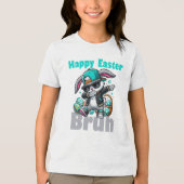 Happy Easter Bruh, Easter Bunny Dabbing Tri-Blend Shirt (Voorkant)