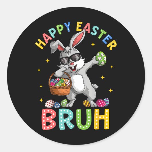 Happy Easter Bruh Funny Bunny Rabbit Easter Kinder Ronde Sticker (Voorkant)